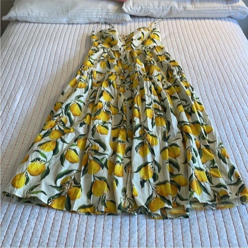 🍋 J. Crew a line midi Lemon limoncello Print Sleeveless Dress 8